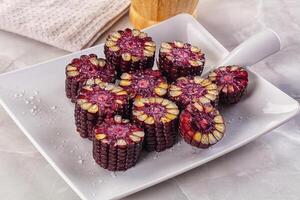 A plate with some red corn on it photo