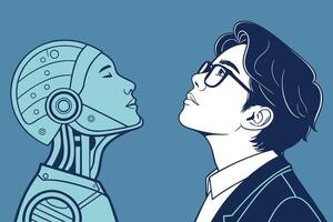 Humanity and artificial intelligence looking upward envisioning the future of technology and innovation vector