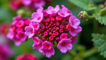 close up view of a verbena bloom forming small round clusters in rich jewel tones. photo
