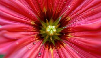 close up view of a scarlet pimpernel flower with vivid red petals and a tiny yellow eye at the center. photo