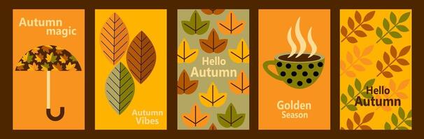 autumn banners set with leaves, coffee cup and umbrella vector