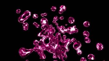 Floating glowing neon drops of liquid. Abstract wavy background. 3d rendering digital seamless loop animation. Motion graphic design 4K video