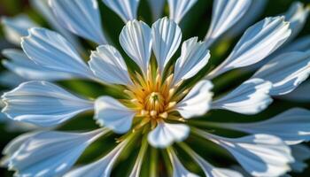 close up view of chicory petals arranged in perfect radial form, glowing pale blue. photo