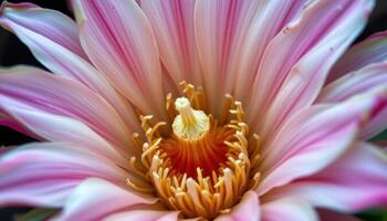 close up view of a bishop's cap cactus bloom with pale pink petals and intricate stamen structures. photo