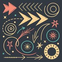 Whimsical Hand Drawn Arrows Stars and Decorative Doodle Shapes Collection for Creative Graphic Design Projects vector