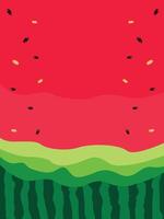 Minimal watermelon background with pulp, seeds, and striped rind pattern in a flat design vector