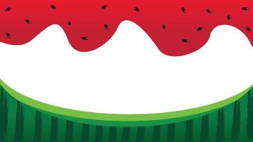 Watermelon border background with pulp, seeds, and green rind, with copy space vector