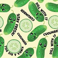 Cute cucumber pattern with fun text vector