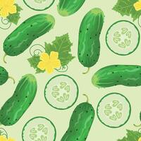 Cucumber pattern with leaves and flowers vector
