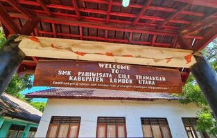 Lombok, Indonesia on 3 Aug 2024. Visiting Smk Pariwisata Gili Trawangan Welcome Sign Lombok Utara Indonesia photo