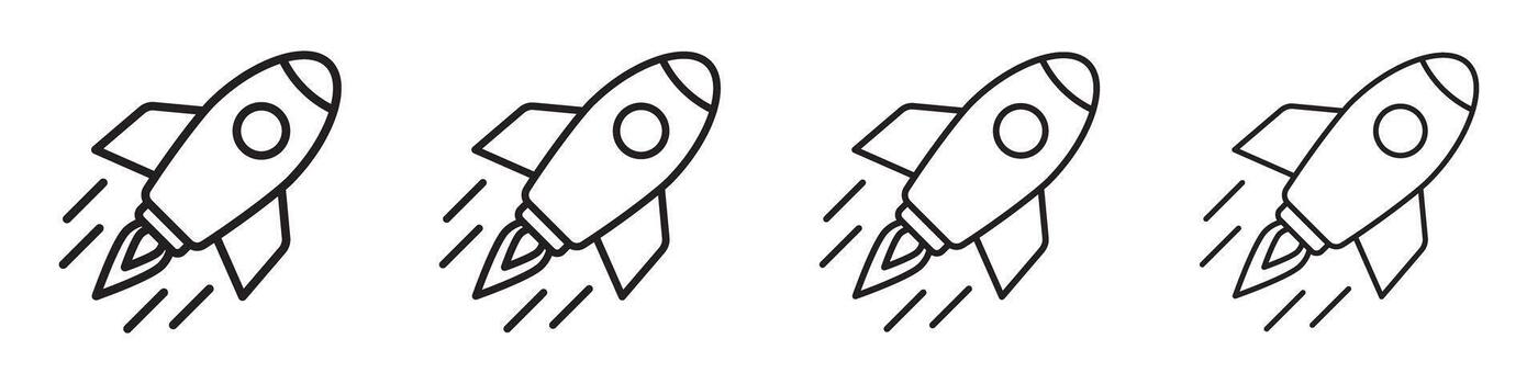 Rocket flying up line icon. Outline spaceship for startup. vector