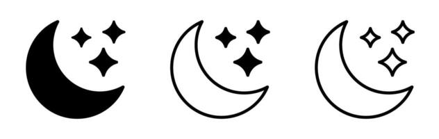 Night sky icon. Crescent moon and tiny stars icon. vector