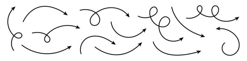Curved Arrows and Twisted Hand Drawn Arrows. vector