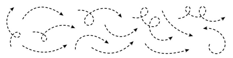 Collection of curved arrows with dashed line. vector
