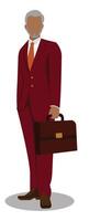 Faceless Indian middle aged with grey hair, beard. Dressed in formal suit, holding a briefcase. The confident posture and modern appearance make him suitable as a banker, businessman, or entrepreneur. vector