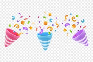 Party hats with confetti and streamers vector