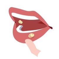 Painful mouth ulcers on human mouth illustration isolated on square white background. Simple flat colorful drawings with cartoon style. vector