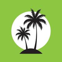 black silhouettes of palm trees standing on a small island, framed by a white circle, all set against a solid lime green background vector