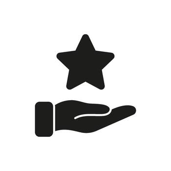 Hand With Star Solid Icon. Achieving Excellence, Quality Service, And Customer Satisfaction Silhouette Symbol. Performance Recognition And Reward. Isolated Illustration vector