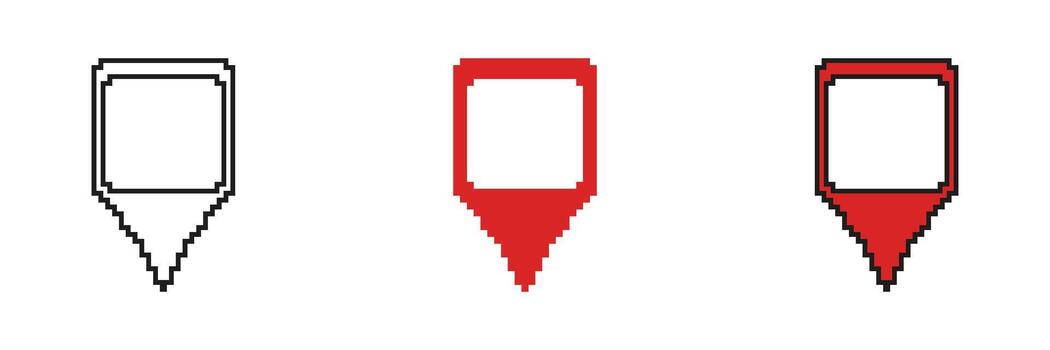 Map Location Pin Pixel Art Icon Set. Navigation And Geolocation Marker Symbol Collection. Digital Mapping And Gps Pointer Design. Isolated Illustration vector