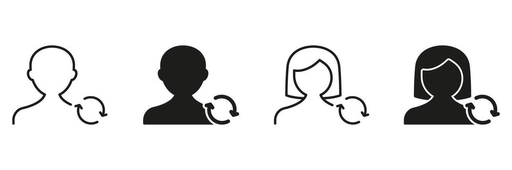 User Profile Update Icons Set. User Refresh And Account Renewal Outline And Silhouette Symbol Collection. Profile Management And Data Synchronization. Isolated Illustration vector