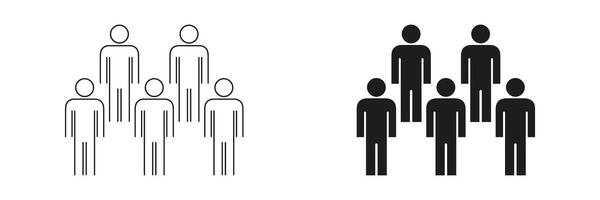 Group Of People Hierarchy Solid And Outline Icon Set. Team Structure, Leadership, And Organization Silhouette Symbol Collection. Business And Management Concept. Isolated Illustration vector
