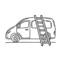 A ladder fixed onto the rear of a stationary van vector