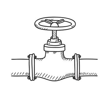 A wall mounted valve handle twisted halfway open vector
