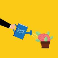 Hand watering the brain with book, illustration vector