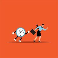 Businesswoman running with a clock vector