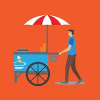 A man pushing a cart with a beer on it vector