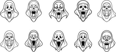 Scary ghost faces with different expressions vector