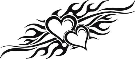 Tribal flame heart tattoo design with intertwined hearts and fiery swirls vector