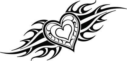 Tribal flame heart tattoo design with intertwined hearts and fiery vector