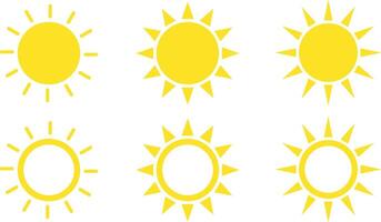Sun icon set. Sunset symbol. Hot solar energy for tan. Summertime figure concept. Sunshine simple icons collection vector