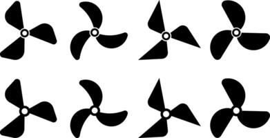 Propeller icon set. propeller for surface drive. Fan speed icons. Conditioning equipment sign. Cooling Fan symbol. Electrical temperature equipment vector