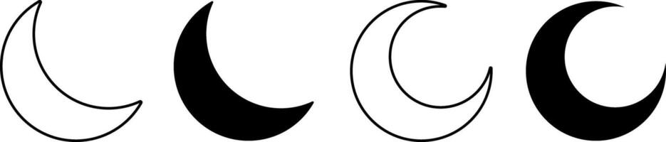 Crescent moon icon set. geometric star symbol. night icons. astronomical projects. drawing astrology icon design vector