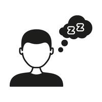 Person Thinking About Sleep Solid Icon. Rest, Relaxation, And Dreaming Silhouette Symbol. Sleepy Thoughts And Mental Fatigue Representation. Isolated Illustration vector
