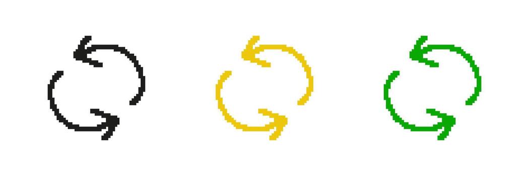 Circular Arrows Icon Set In Pixel Art. Pixelated Design of Arrows in a Loop for Continuous Action. Isolated Illustration vector