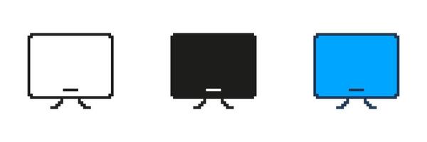 Desktop Monitor Icon Set In Pixel Art. Pixelated Computer Screen for Technology and Work. Isolated Illustration vector
