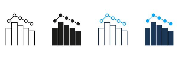 Bar Chart With Line Graph Trend Line And Solid Icon Set. Data Analysis, Financial Performance, And Business Growth Tracking Symbol Collection. Statistical Tools. Isolated Illustration vector