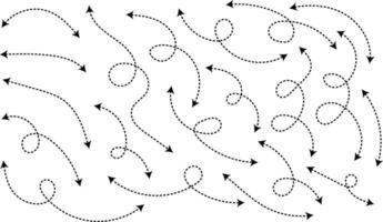 Curve dotted line arrow double side set. Sketch dashed arrows design. Spiral dotted line arrow. Zigzag arrow stripes design with dotted lines. curved hand drawn arrows. vector