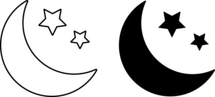Crescent moon with star icon set. evening sleep calmness and spiritual design. moon and star trendy style. glowing star decorative vector