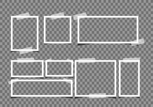 Photo frame. Retro vintage photograph. Realistic photo card frame. Digital snapshot image. Images different forms on wall. blank retro memory album vector