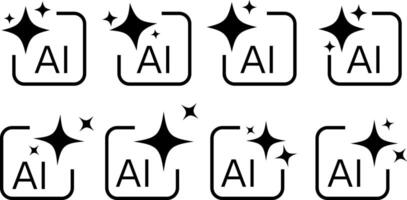 AI logo icons set. Ai with sparkle star icons. Computer help assistant sign. Tools for generate from text. Large data processing concept. vector