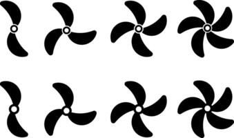 Propeller icon set. propeller for surface drive. Fan speed icons. Conditioning equipment sign. Cooling Fan symbol. vector