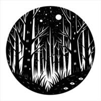 a serene night forest with glowing eyes vector