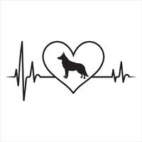 German Shepherd Dog With Heartbeat Line vector