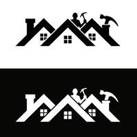 Two houses with people on top and shovels vector