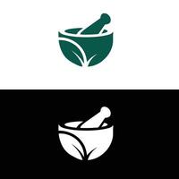 A green and white logo for a mortar and pestle vector